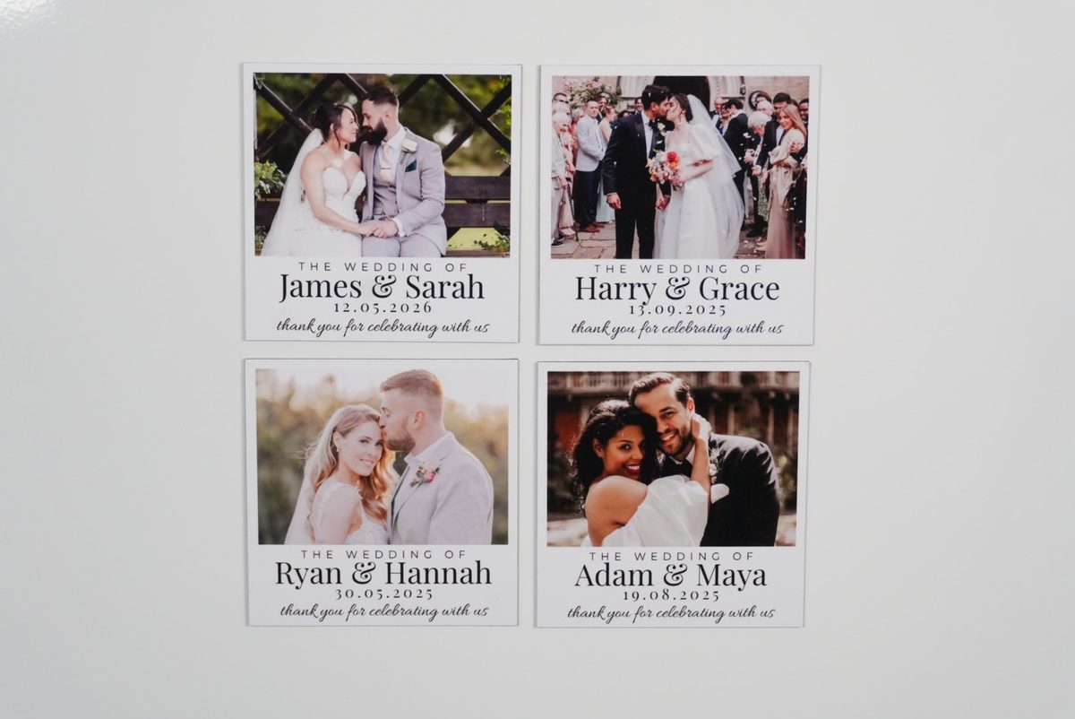 Wedding favour magnets held in hand